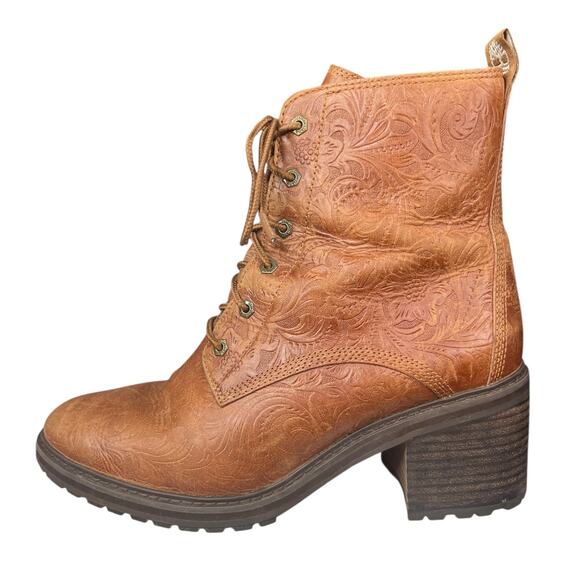 Timberland Women’s Sienna Brown Leather Embossed Ankle Boot Size US 10 - Picture 3 of 12